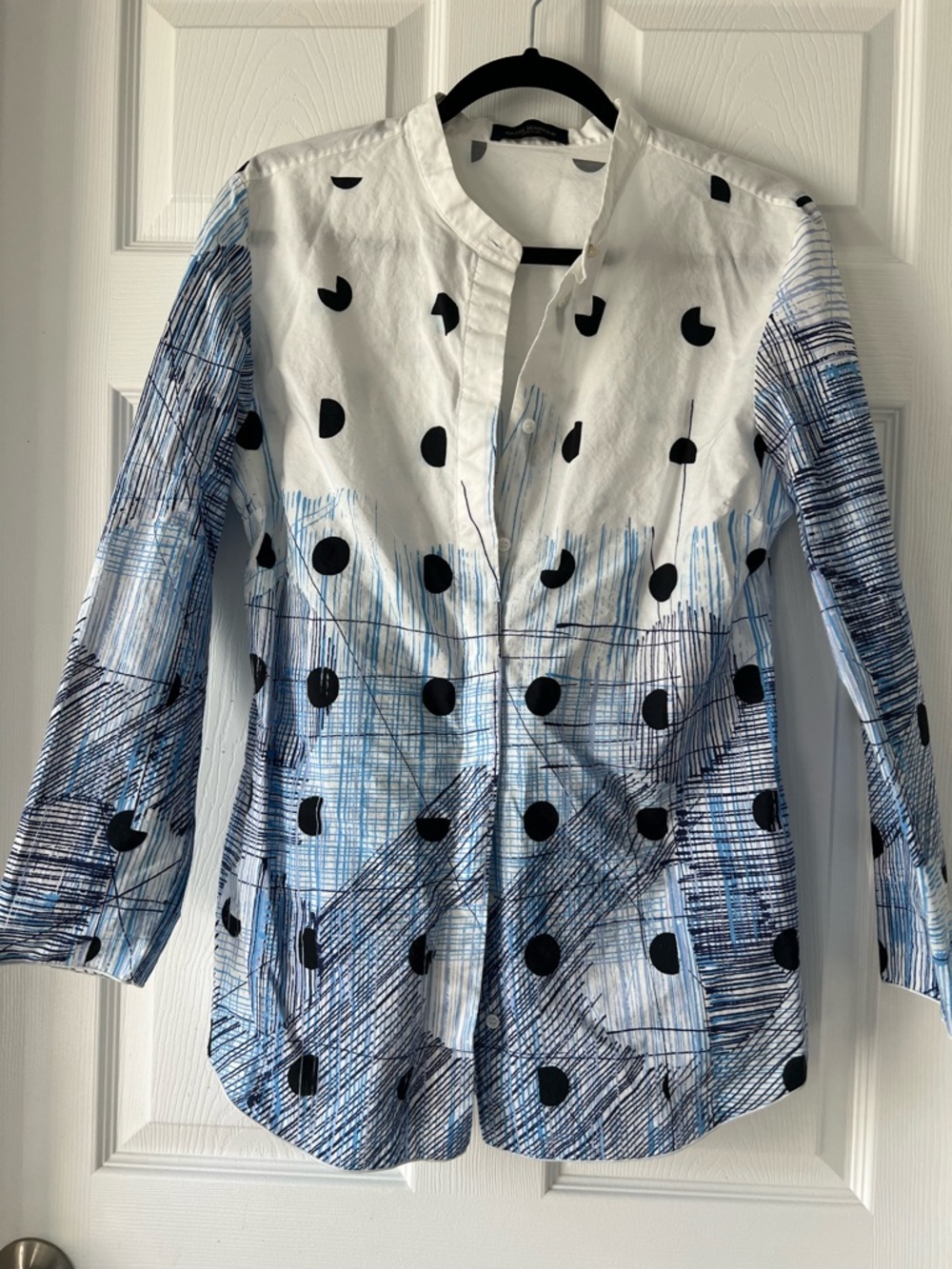 PIAZZA SEMPIONE Polka Dot & Abstract Blue Button-Up Shirt